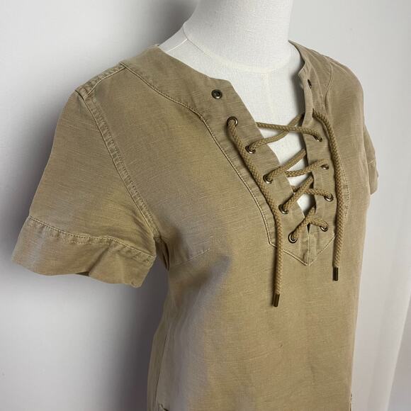 J Crew Lace-Up Coastal Minimalist Preppy Resort Safari Shirt Dress Size 00 - Picture 2 of 11